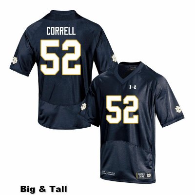 Notre Dame Fighting Irish Men's Zeke Correll #52 Navy Under Armour Authentic Stitched Big & Tall College NCAA Football Jersey QCM6899FV